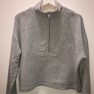 Aerie Super Soft Quarter Zip Cropped Sweatshirt in Light Heather Gray Size Small
